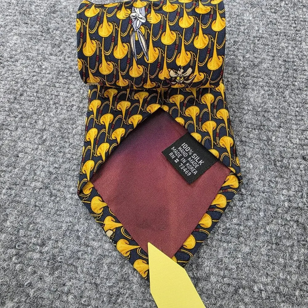 Vintage Looney Tunes Mania Tie Men Bugs Bunny Daffy Duck Silk Cartoon Novelty 90